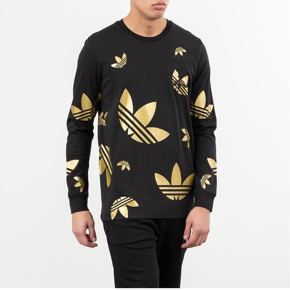 NWOT Adidas Black Shirt with Gold Trefoil Design size medium - Picture 1 of 6